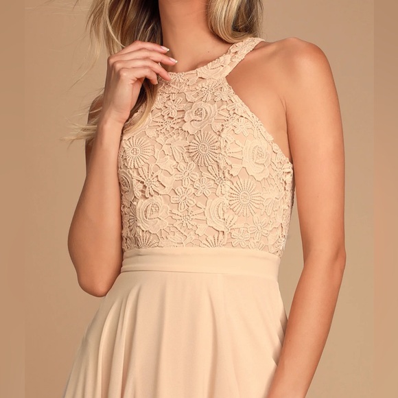 Lulu's Picture Perfect Blush Lace Maxi Dress - Picture 4 of 10